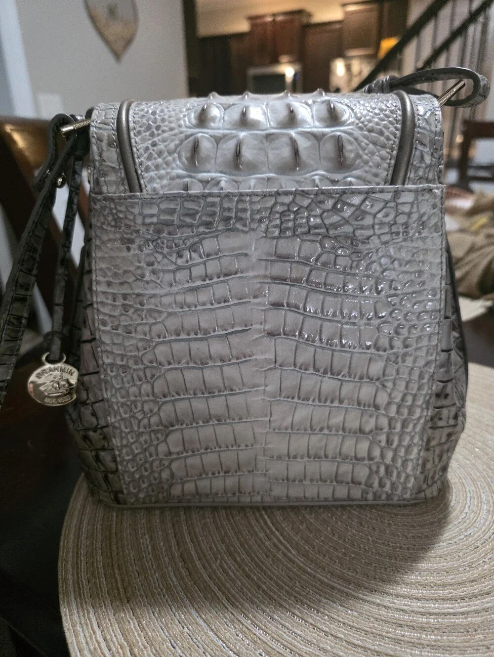 Brahmin Light Gray Croc-Embossed Satchel with Matching Wallet & Coin Pouch